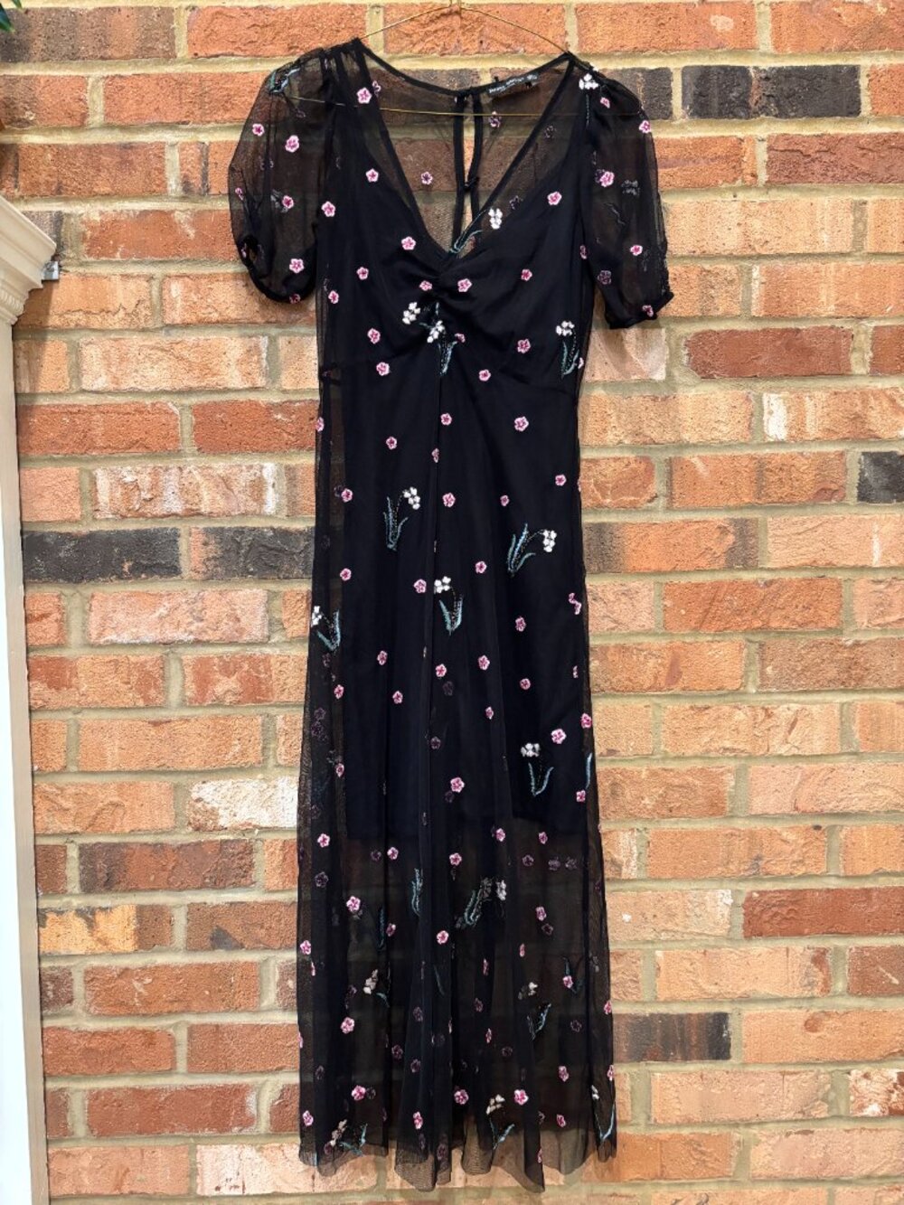 Bershka Night Out Black Floral Embroidered Mesh Maxi Dress